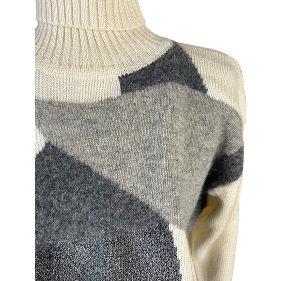 Vtg Sweater Turtleneck Colorblock Abstract Textured Wool Blend Sz S Boxy Preppy - Picture 3 of 9